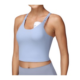 Foucome Nursing Tank Tops for Breastfeeding Cross Back Nursing Sports Bra Workout Crop Top with Built in Bra Light Blue, XXL