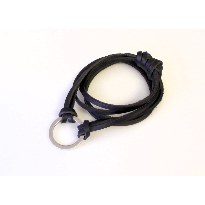 Black Leather Cord Necklace with Silver Coloured Round Metal Pendant