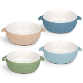 iNeibo 4 Packs Porcelain Baby Bowls with Silicone Sleeve,Anti Scald Toddler Bowls for Baby Food Feeding,Non Slip,BPA-Free,Microwave & Dishwasher Safe