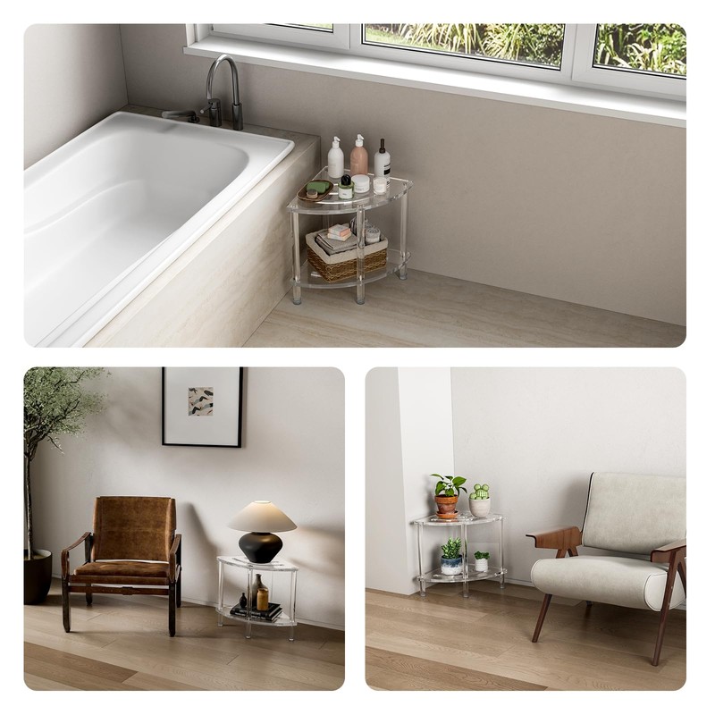 Sumerflos Acrylic Corner Shower Stool, Clear Shower Bench for Shaving