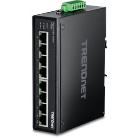 TRENDnet 8-Port Industrial Gigabit PoE+ DIN-Rail Switch, TI-PG80, 200W PoE Power Budget, 16Gbps Switching Capacity, NDAA & TAA Compliant, Ethernet Splitter, Lifetime Protection