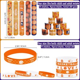 40 Pieces Basketball Party Favors, Basketball Silicone Wristbands Basketball Bracelets for Basketball Game Day Boys Girls Teens Birthday Basketball Theme Party Basketball Team Awards Presents