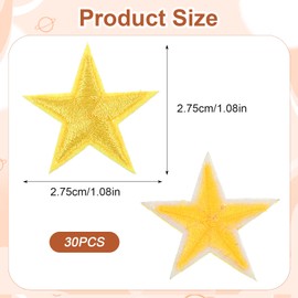 30Pcs Iron on Gold Star, 1 inch Sew on Star Embroidered Patches for Men Women Decorative Patch Embellishments for DIY Craft, Clothing, Jacket, Dress and Backpack Pentagram Decor (Gold)