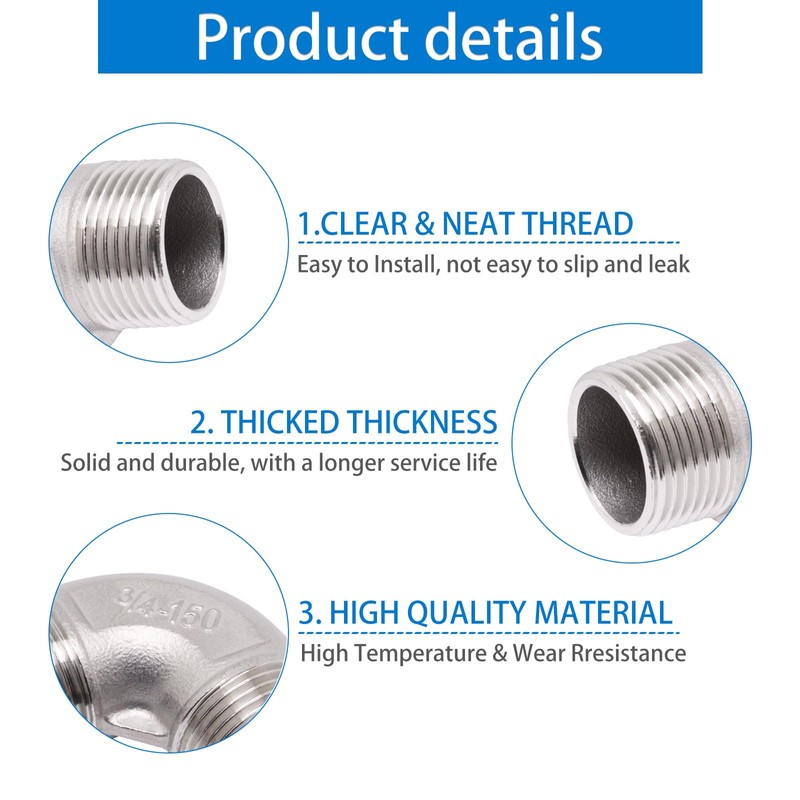 ZHMEINA 3/4" NPT Male x Male Threaded Elbow, 2Pcs 304