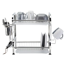 Farenheit Stainless Steel 2-Tier Dish Drying Rack for Kitchen Storage, Space Saving Multipurpose Countertop Kitchen Organizer Stand with Utensil Holder, Sink Caddy, Cutting Board & Cutlery Basket