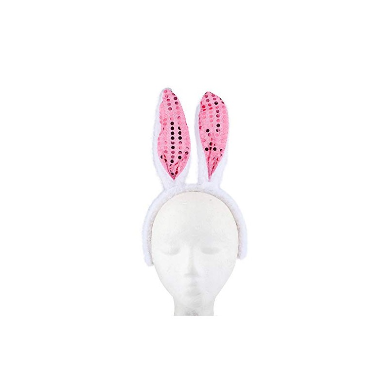 Lux Accessories White Pink Sequins Playful Bunny Ears Girls Fashion