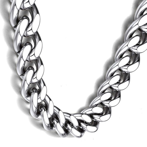 13mm Wide Cuban Link Chain Necklace for man and Woman-Silver
