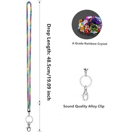 Fashion 34.8'' Sparkle All Round Strap Crystal Neck Lanyard,Exclusive Bling Work Name Card Holder,Rhinestone Cellphone Necklace ID Badge Reel Clip for Women,Bonus Cellphone Safety Tab(Rainbow,1PC)