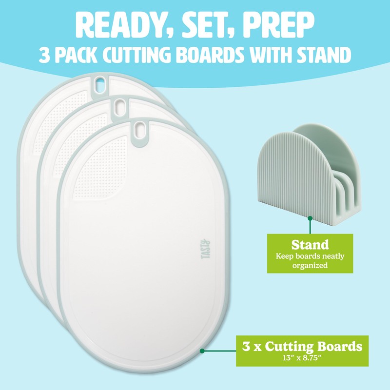 Tasty Cutting Board Set, Cutlery Set includes three 13" x