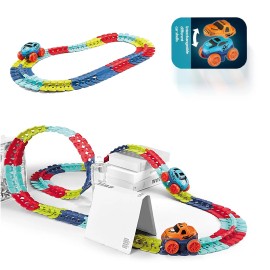 Sinomund 95PCS Car Track Set Race Track Toys for Boys Kids LED Light-Up Race Car Gift