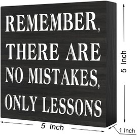 "No Mistakes" Motivational Wood Sign - Empowering Office Desk Decor for Her - Rustic Farmhouse Wood Block Plaque - Inspirational Shelf Decor Gift (5x5 Inch)