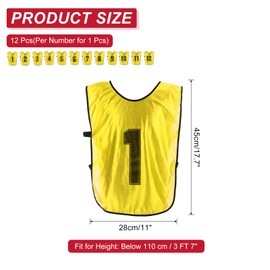 PATIKIL Soccer Training Vest, 12 Pack Team Sports Pinnies Reversible Numbered Soccer Practice Pennies Jerseys Bibs with Belt for Children, 18 Inch Yellow