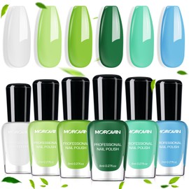 Morovan Green Nail Polish Set: Turquoise White Blue Spring Summer Fingernail Polish Kit Neon Lime Green Air Quick Dry Nail Polish Pack for Nail Art Manicure Gift Holiday Party for Women Girls