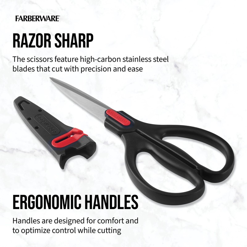 Farberware Self-Sharpening Stainless Steel All-Purpose Shears with Edgekeeper Sleeve