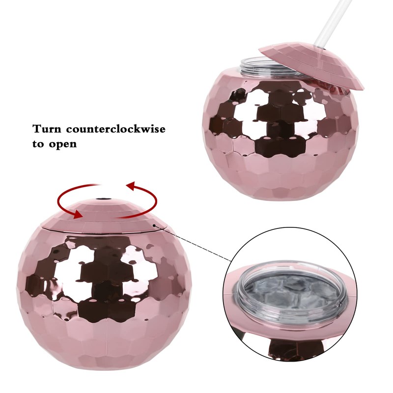 Greensen Disco Ball Cup with Straw 580 ml Glitter Disco