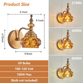 ZILANL Vintage Wall Sconces with Amber Rose Glass Lampshade Bathroom Sconces Modern Wall Lighting Fixture for Bedside Bedroom Doorway