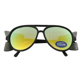 TITUS G35 Retro Aviator Z87 Sunglasses Eye Protection w/Side Shield Motorcycle Shooting DOT ANSI CE Approved Safety Glasses (Chartreuse Rev Mirror Over Smoke)