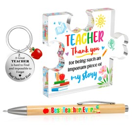 HOWAF Thank You Teacher Gifts for Women Men, Teacher Puzzle Shaped Acrylic Plaque, Teacher Keyring, Teacher Pen Gifts for Teachers Leaving Gifts, Best Teacher Gift, Thank You Teacher Gifts