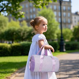 Small Sports Bag Kids Girls Gymnastics Bag Ballet Latin Dance Bag Travel Bag with Waterproof Bag for Gymnastics Dancing Swimming Travel, Glitter Stripes Purple, Children's luggage