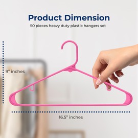 SereneLife 50 Pieces Plastic Hangers - Space Saving, Heavy Duty, Slim, Clothes Hanger Set, Ideal for Laundy/Daily Use, Can Hold Up to 5.5 Lbs. for Coats, Jackets, Pants & Dress (Pink)