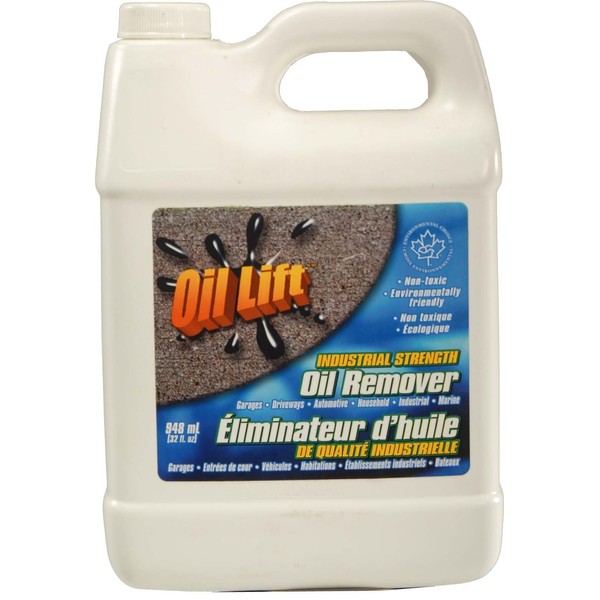Oillift industrial strength concentrated Non toxic oil remover Removes oil from cement, asphalt and most surfaces Cleans up oil from garage floors and driveways