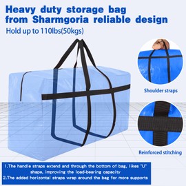 Sharmgoria Extra Large Foldable Storage Duffle Bags Huge Heavy Duty Moving Bags Great for Moving, College Dorm, Bedding Storage, Christmas Tree and More (Blue 4 Pack)