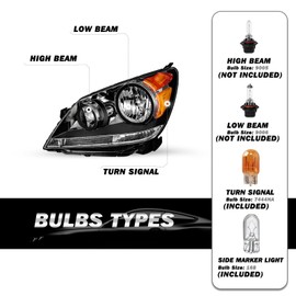 SOCKIR Headlight Assembly Replacement Pair for 2005-2010 Honda Odyssey [Factory Halogen Type] Headlamp (Black Housing with Amber Reflector)