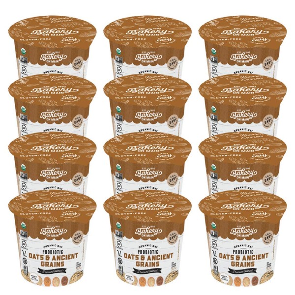 Bakery On Main Oatmeal Cups, USDA Organic, Gluten-Free, Vegan & Non GMO, Probiotic, Unsweetened, 0g Sugar - Oats and Ancient Grains, 1.9oz (Pack of 12)