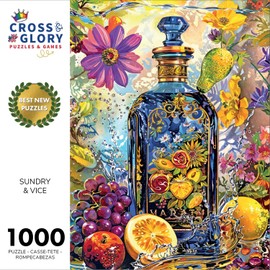 Cross & Glory - Sundry & Vice: Opulent Botanical Gin Bottle - 1000 Piece Jigsaw Puzzle for Adults | Fruitful Elixir Gin Garden Gala | Challenging & Vibrant