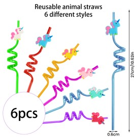 FainFun Children's Straws, 6 Plastic Straws, Party Straws, Reusable Drinking Straws, Kids, Curly Straws for Party Decoration, Birthday Celebrations, Weddings