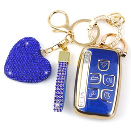 Key Fob Cover with Keychain Car Key Holder Compatible with Land Rover Range Rover Evoque Sport Velar Land Rover Discovery Jaguar F-Pace F-Type XE XEL XF XFL XJ, 5 Buttons (Blue)