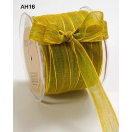 MAY ARTS RIBBONS~MESH RIBBON~PARROT GREEN & YELLOW~5/8THS" WIDE~SOLD BY THE YARD