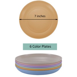 LuckyZone 7 Inches Small Unbreakable Wheat Straw Plates - Reusable Plate Sets of 6 - Dishwasher & Microwave Safe - Healthy, BPA Free & Eco-Friendly (7 Inches/6Color)