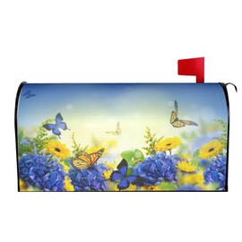 Duduho Spring Butterflies Hydrangeas Daisies Flowers Mailbox Cover Magnetic Mailbox Wraps Post Box Cover Décor 21x18 in
