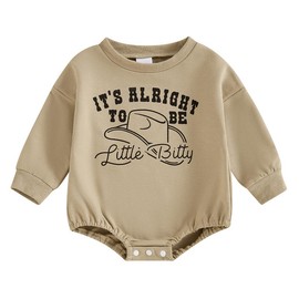 Newborn Baby Boy Bubble Romper Its Alright To Be Little Bitty Onesie Sweatshirt Bodysuit Cowboy Outfit #springtok - Color: Coffee, Size: 3-6m Months