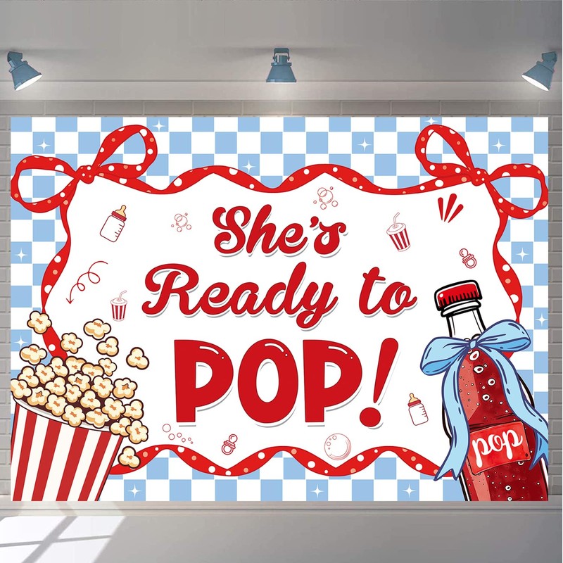 She's Ready to Pop Backdrop Coquette Retro Soda Baby Shower