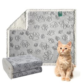 Qeils Dog Blankets for Small Dogs - Waterproof Cat Blanket Washable - Sherpa Fleece Puppy Blanket, Soft Plush Reversible Cat Kitten Blanket for Bed Couch Car Sofa, 25"X30", Grey Paw Print