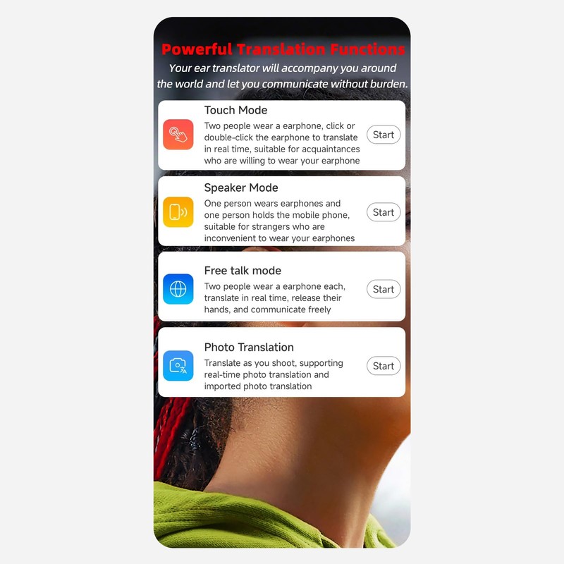 Voice Translator Earphones, Noise Cancellation, Real-time Translation Translator Device, Supports