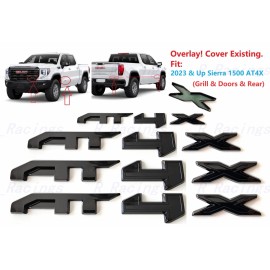 Auto 4PCS Grill Doors Rear Gloss Black AT4X OVERLAY Emblem 2023+ GMC Sierra 1500