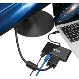 Tripp Lite USB-C Hub with 4K HDMI, 1080P VGA, Gigabit Ethernet, USB-A 3.0, Thunderbolt 3, DisplayPort Alt Mode, 5 Gbps, Black (U444-06N-HV4GUB)