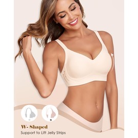 LUXMAY Bras for Women V Neck Comfort Wireless T-Shirt Bra No Underwire Everyday Bras with Support (Off-White 2XL)
