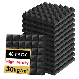 FONESO Acoustic Panels, High Density Soundproof Foam Panels for Walls, Sound Absorbing Panels, Acoustic Foam Panels Fire Resistant for Studio Recording (Black, 2"x12"x12" 48Pack)