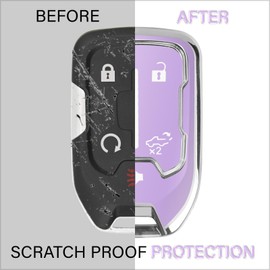 QBUC for GMC Key Fob Cover with Keychain Chrome Trim Soft TPU Protection Case Compatible with GMC Acadia Sierra Terrain and Chevy Silverado 1500 2500HD 3500HD 5-Button(Purple)