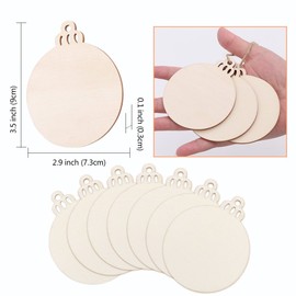 Fayavoo 50pcs Wooden Christmas Ornaments Round Wooden Baubles with Hole, 3.5" Unfinished Natural Wood Discs for Kids DIY Crafts Wooden Christmas Tree Hanging Decorations