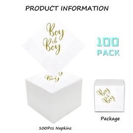 Geloar Boy Baby Shower Napkins, 100 Pack Gold Disposable Paper Cocktail Beverage Napkins for Baby Shower Welcome Party Decorations | 2-Ply, 5x5 Inches
