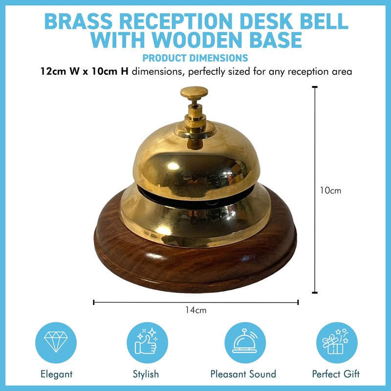 Elegant Brass Reception Desk Bell with Wooden Base – Ideal