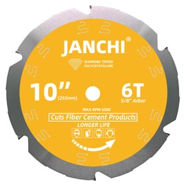 10-Inch 6T PCD Tip Hardie Fiber Cement Saw Blade with 5/8-Inch DMK Arbor, Polycrystalline Diamond Tipped Teeth Saw Blade for Laminate Flooring