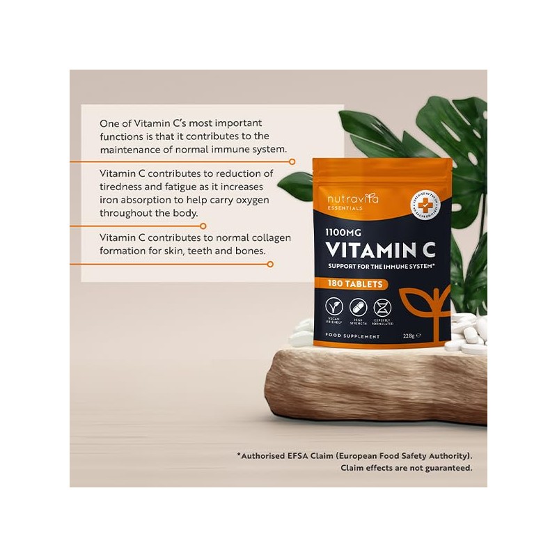 Nutravita Vitamin C Tablets 1100mg – 180 Premium Vegan and