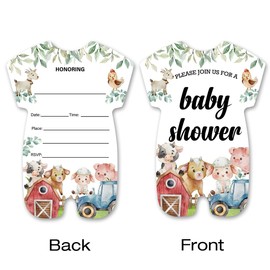 brayqu Farm Animals Baby Shower Invitations Farm Baby Shower Shaped Invitations Fill-in Baby Shower Invites (20 Invitation Cards with Envelopes)