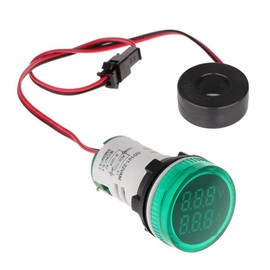 Gebildet 22 mm AC Current Voltage Tester with 2-Digit LED Display, Multifunctional Voltmeter, Ammeter, Multimeter Panel, AC 50-500 V, 0-100 A (Green, Round)